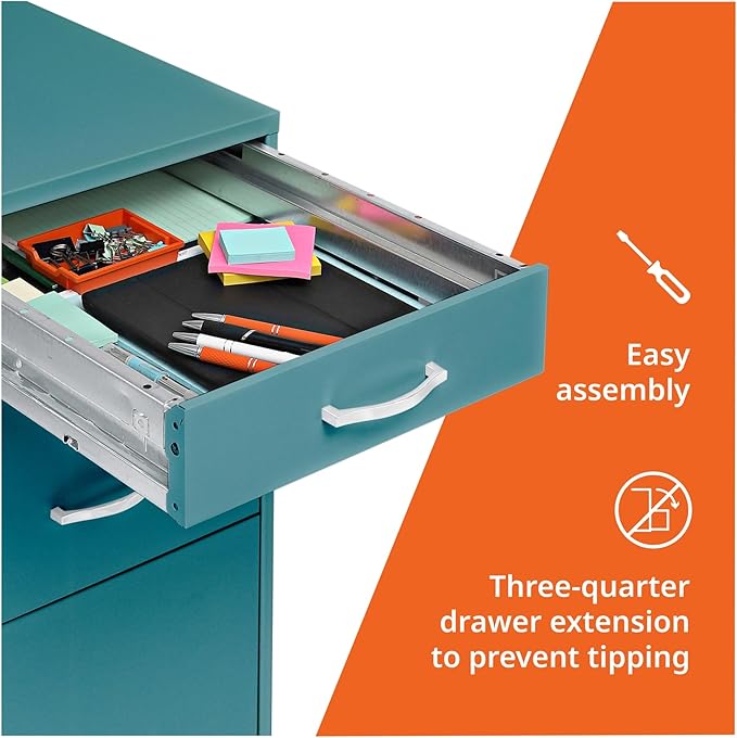 Lorell LYS SOHO Box/File/File Teal Mobile Cabinet, 3 Drawer