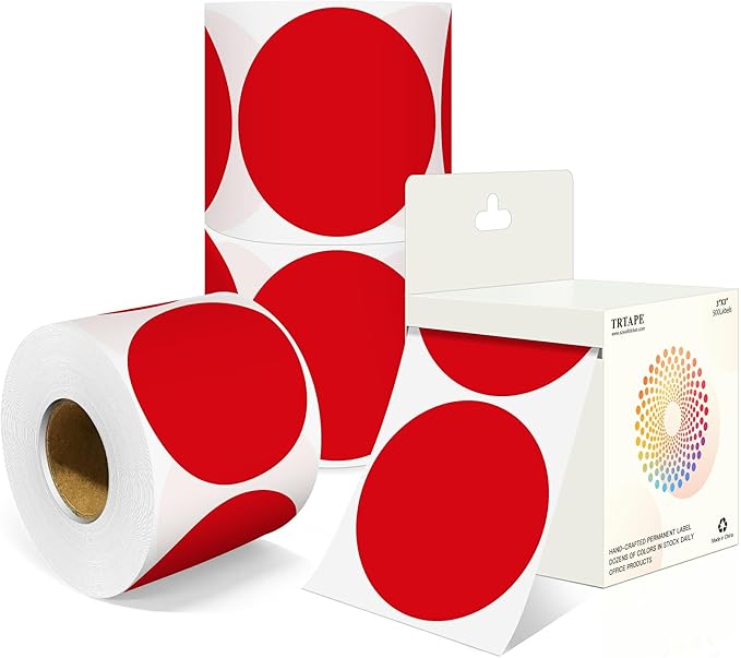 3 Inch Round Colored Dot Stickers, 2000 PCS, 4 Rolls in Dispenser Box - Red Circle Color Coding Labels Dot Labels for Office, Home, Inventory Organizing