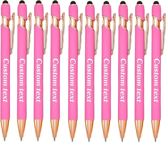CRME Custom Pens Personalized Pen with Name Logo Engraved Metallic Pink Barrel Black Ink Click Pens Grip Retractable Ballpoint Pen Ideal for Business Office Encouraging Scriptures