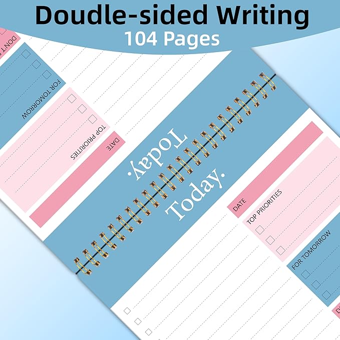 To Do List Notepad - Daily Planner Notepad Undated 52 Sheets Tear Off, 6.5" x 9.8" Checklist Productivity Organizer with Hourly Schedule for Tasks