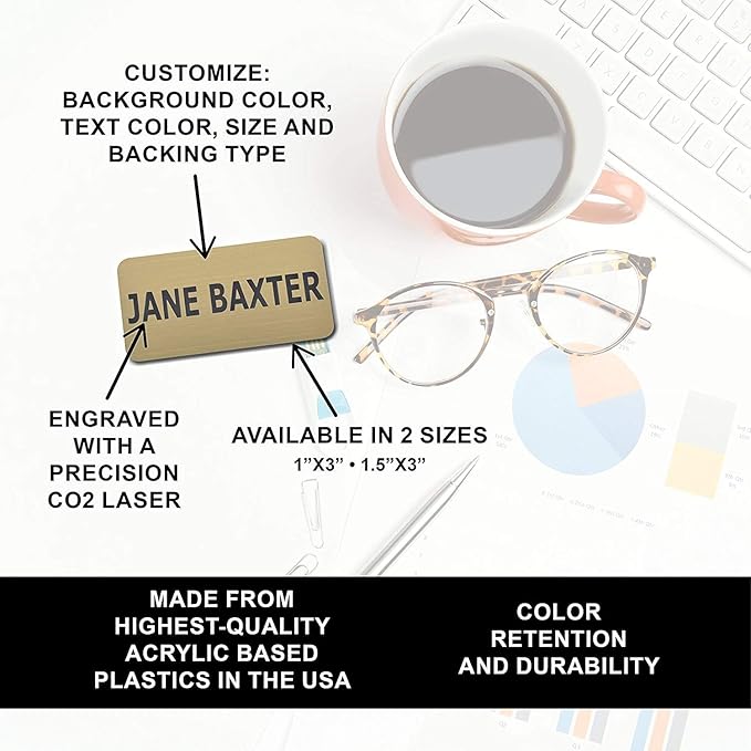 Custom Engraved Name Tag Badges – Personalized Identification with Pin or Magnetic Backing, 1 Inch x 3 Inches, White/Blue