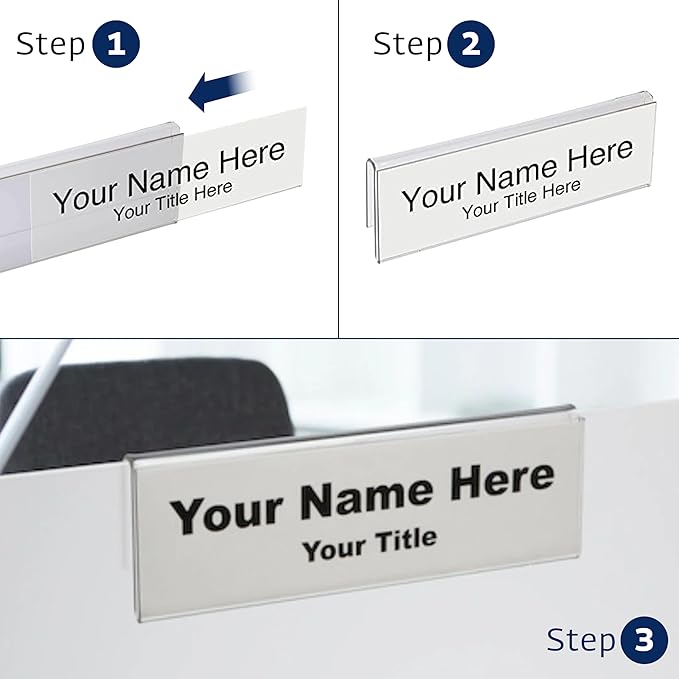 50-Pack 8.5" x 2" Acrylic Name Plate for 1/4" Cubicle Wall Glass – Custom Name Sign Holder – Single Sided Acrylic Display Stands - Placard Label Holder Use for Classroom, Offices, Office Door