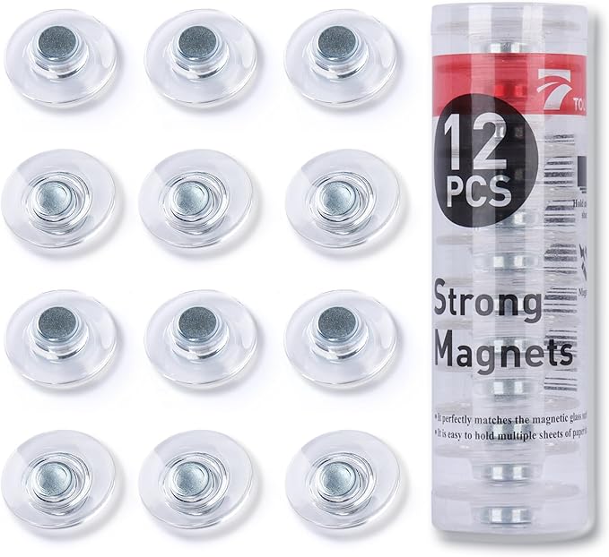 TOWON Rare Earth Magnets Large, Strong Magnets for Glass Whiteboard and Dry Erase Board, 12 Pieces Round Clear
