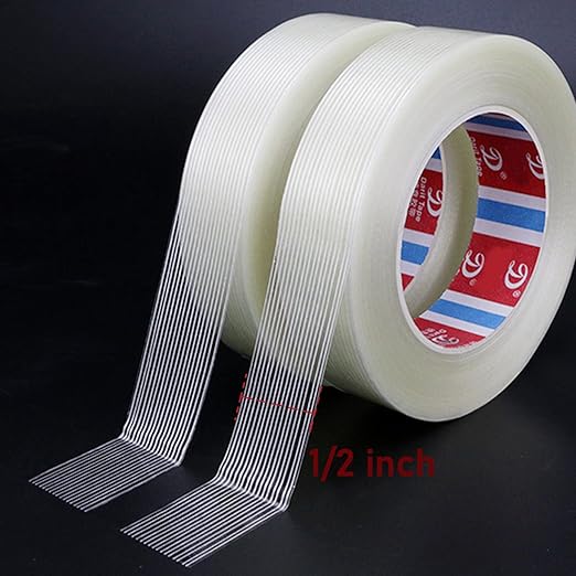 KAIY Strapping Tape, 2 Roll 1/2 inch x 60 yds Packing Tape, Heavy Duty Reinforced Fiberglass Tape, Transparent, Waterproof, 100 lbs per inch Tensile Strength