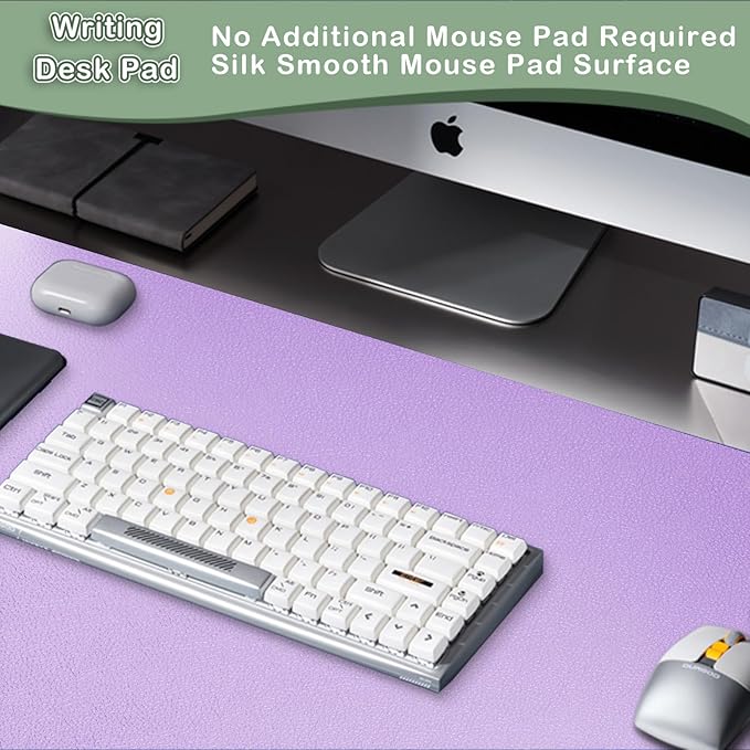 Boutilon Leather Desk Pad Protector,Non-Slip Mouse Pad,Laptop Desk Pad,Office Mouse Mat,Waterproof Leather Desk Blotter,Desk Writing Pad for Office and Home (XXL-Purple,47.2"x 17")