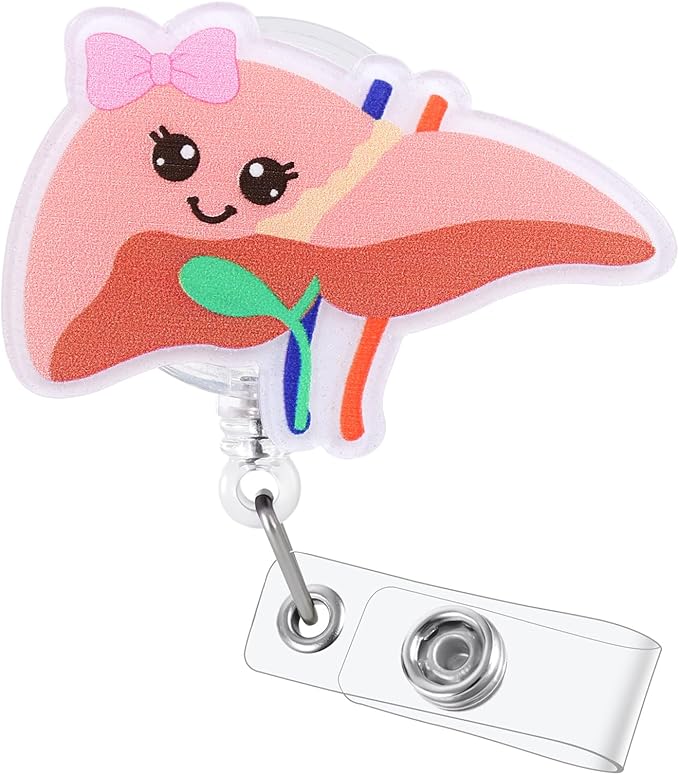Funny Liver Nurse Badge Reel | Cute Retractable ID Card Hepatologist Badge Holder | Name Tag Medical Work Badge Clip for Hepatobiliary Transplant Surgeon Gastroenterologist RN PA NP Pediatric Doctor