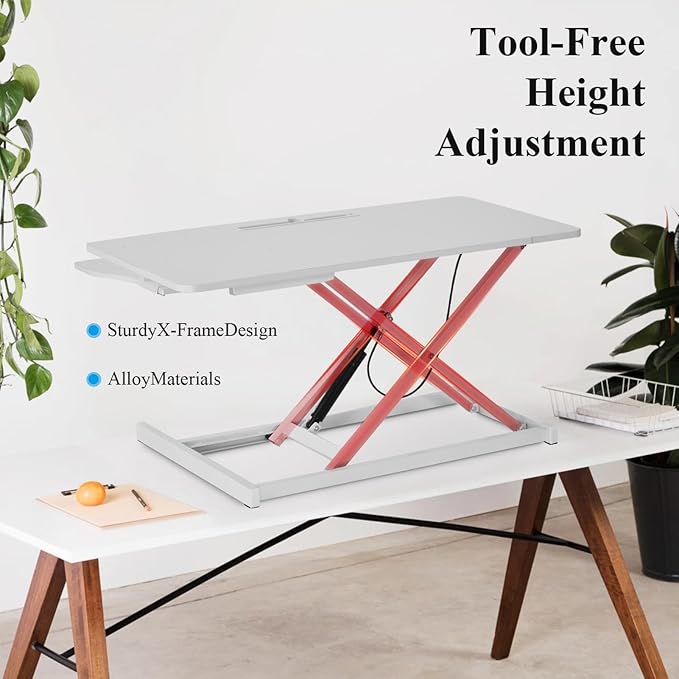 37 Inch Standing Desk Converter - Manual Pneumatic Spring, Two Monitor Stable Standing Desk Converter, 5.9" to 18.8" Height Adjustable Laptop Workstation with Keyboard Tray for Home, Company(White)