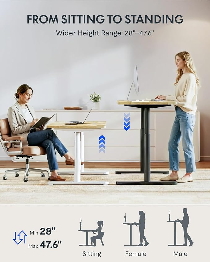FLEXISPOT Solid Rubberwood Electric Standing Desk with Elegant Oval Legs, 55"x24" Height Adjustable Desk for Home Office & Living Spaces (Black Frame)
