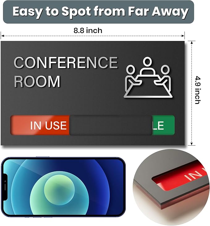 Conference Room Sign - In A Meeting Sign for Office Door, Do Not Disturb, In Use/Available Slider Indicator for Office Tell Whether Meeting Room is In Session