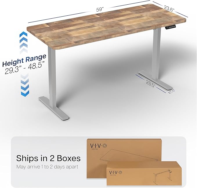 VIVO Electric 60 x 24 in Standing Desk, Memory Height Adjustment, 1B Series, Holds 220 lbs, One-Piece Reclaimed Wood Top, Gray Frame, DESK-KIT-1G6P