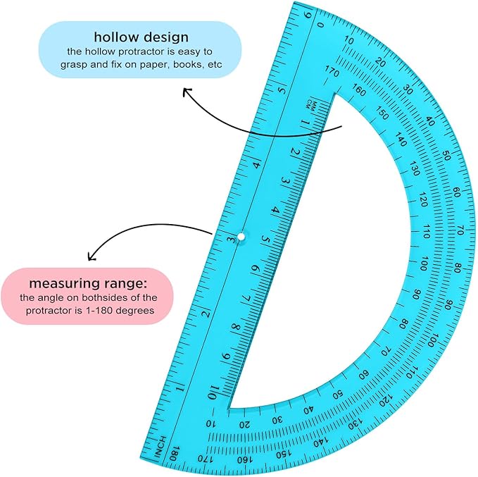 Zonon 36 Pack 6 Inch Plastic Protractor Christian Charity Donation 180 Degrees Pink Blue Clear Protractors for Classroom School Math Teacher Student Office Supplies Christmas Operation Gifts