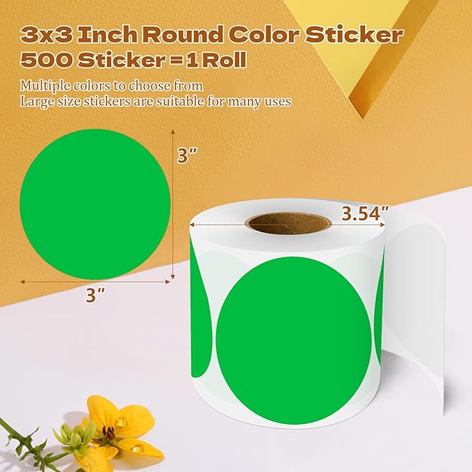 3 Inch Round Color Coding Labels (500 per Roll) - Colored Dot Stickers Round Labels for Inventory, Warehouse, Office Organizing - Green Circle Stickers
