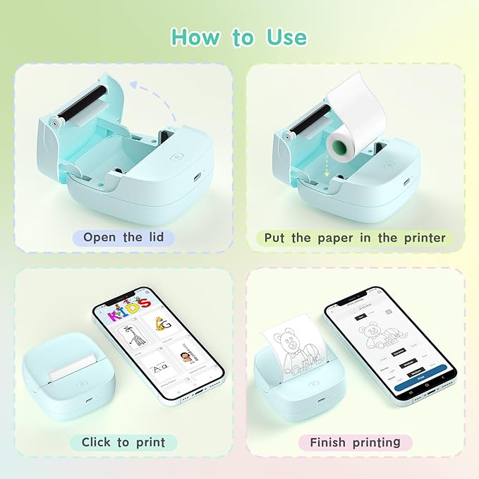 Gloryang JD-23 Sticker Printer, Mini Portable Thermal Printer Print Pod, Inkless Bluetooth Label Maker Machine for DIY Crafts, Journaling, Office & Home Use, Includes 2 Rolls Sticker Paper