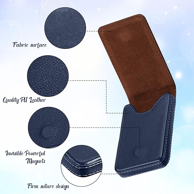 Outus 2 Pieces Business Card Holder, PU Leather Business Card Case Pocket Wallet with Magnetic Shut for Valentines Gift Men Women(Blue,Classic)