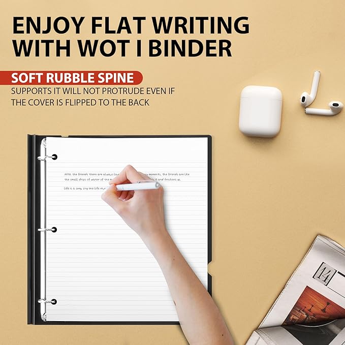 WOT I 12-Pack Telescoping 3 Ring Binder 1 Inch, Expandable Flexible Binder - Patented Design for Easy Portability, Holds 225 Sheets, Perfect for School, Office&Home Organization, Black