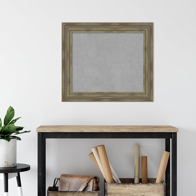 Amanti Art Grey Framed Magnetic Board 26x30 Medium Vision Board for use with Magnets, 100% Metal Sheet to Display Items as Office Decor or for Home Organization in mudroom, Kitchen or Kids Room