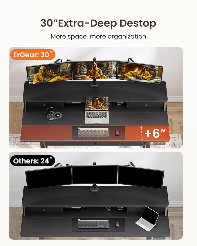 ErGear Electric Standing Desk with 4 Drawers, Height Adjustable Desk with Storage, C-Clamp Mount Compatible, Computer Home Office Table with Cable Management Tray