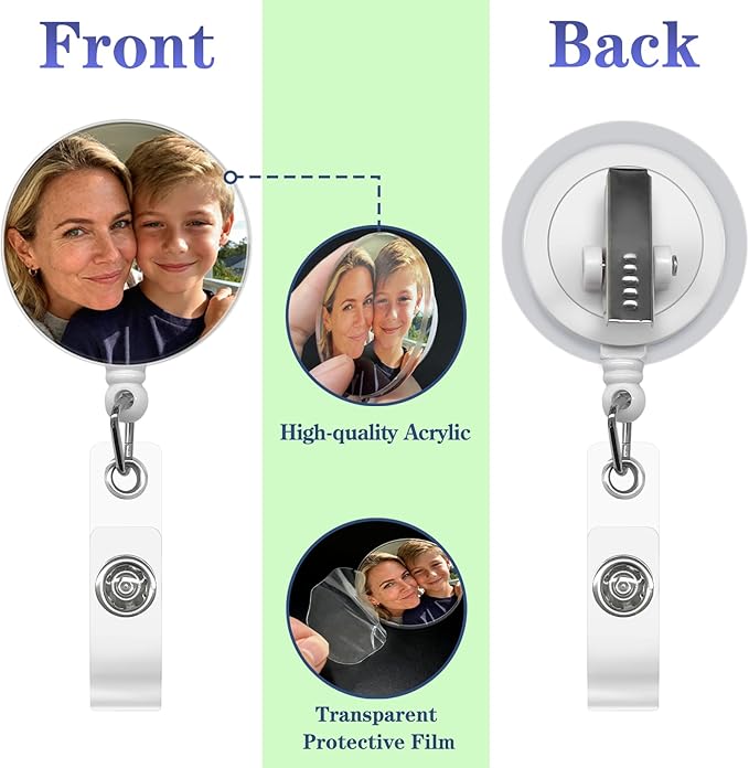 Custom Badge Reel Personalized Photo Logo Text Badge Reels Customized Retractable ID Badge Holders Alligator Clip for Office Worker Nurse Teacher Student