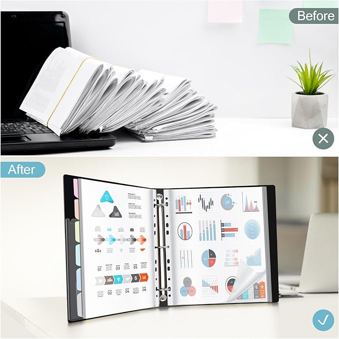 Uquelic 50-Pocket Binder with Plastic Sleeves, High-Capacity Document Organizer and Presentation Book for Artwork, Clear Sheet Protectors, Display 100 Pages (Macaron 50 Pockets)