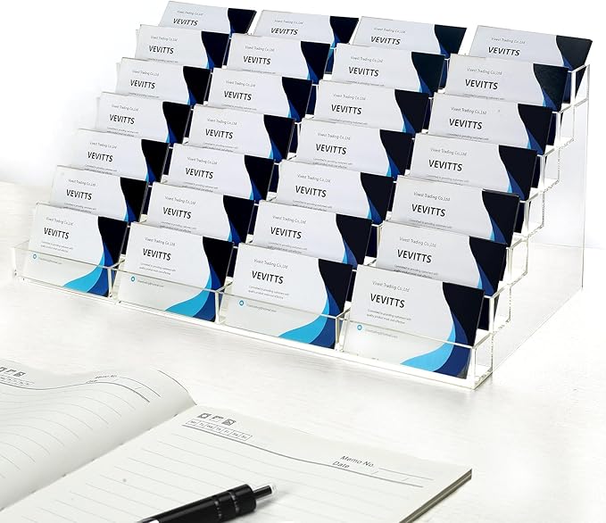 Vevitts Acrylic Business Card Holder for Desk Multiple Business Card Holders 28 Slot 7 Tier Large Business Card Organizer Business Card Display Rack Clear Plastic Business Card Stand for Home Office
