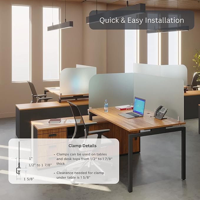 Desk Divider for Students and Desk Privacy Panel. Office Partitions and Ideal Cubicle Light Shield. Frosted Acrylic Clamp-on Desk Partition - 60” W x 22”H Divider