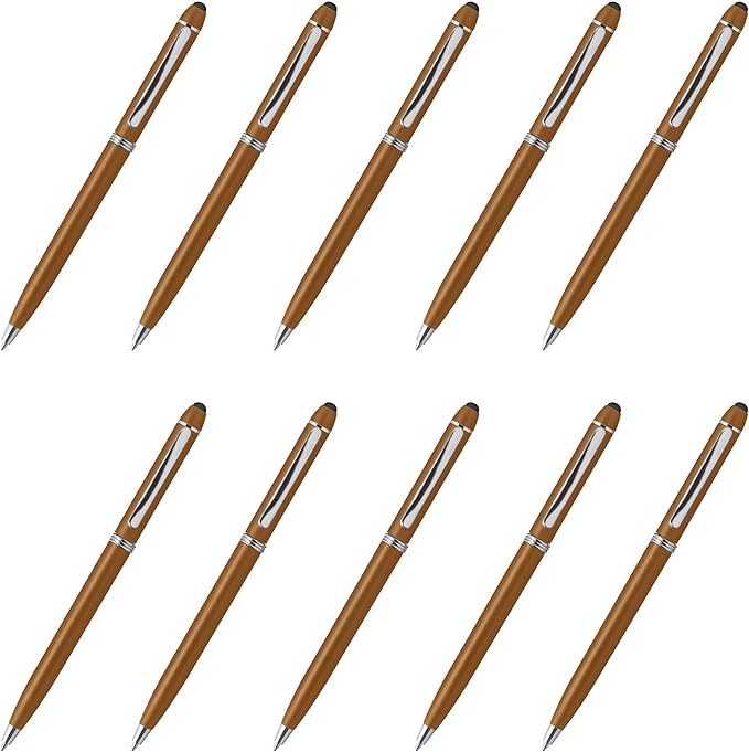 DISCOUNT PROMOS Twist Action Plastic Stylus Pens, Set of 10, Bulk Pack - Pens for Work, Cool Pens for Writing, Black Ink - Gold