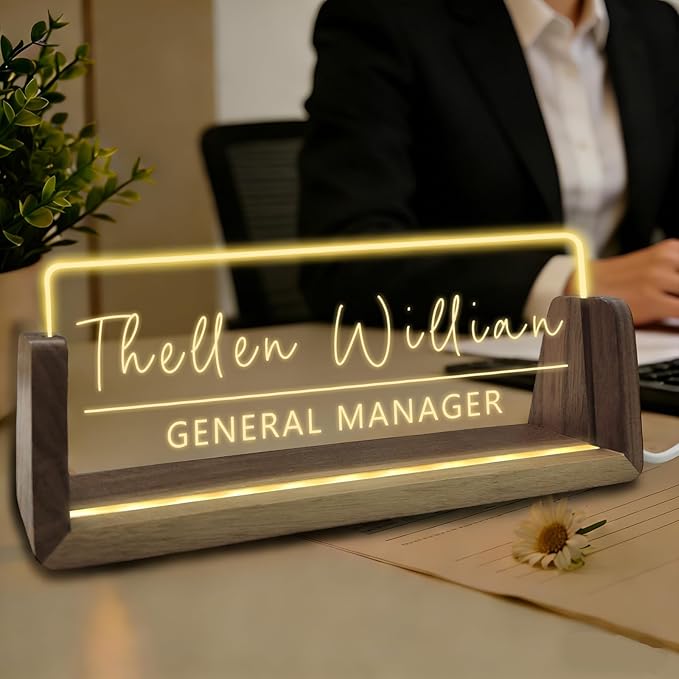 Desk Name Plate Personalized Custom Light Up Acrylic Plaque for Desk Customized Office Gifts for Boss Coworkers Teacher Employee Office Decor for Women Men