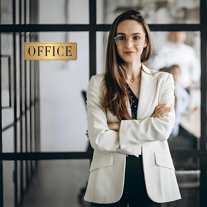 The Office Sign for Home and Business Door，Self-Adhesive Waterproof and Fade-Resistant Brushed Gold Office Sticker for House，Business，Door, Window