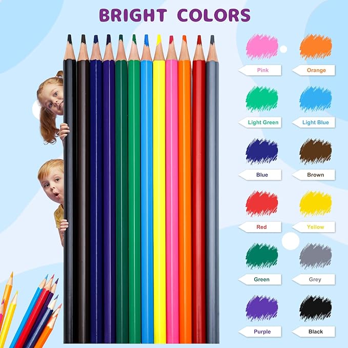 Craiiby Premium Colored Pencils, Soft Core, 288 Count (Pack of 24), 12 Colors Pre-sharpened Color Pencils Bulk, Back to School Supplies, Classroom Prizes (24)