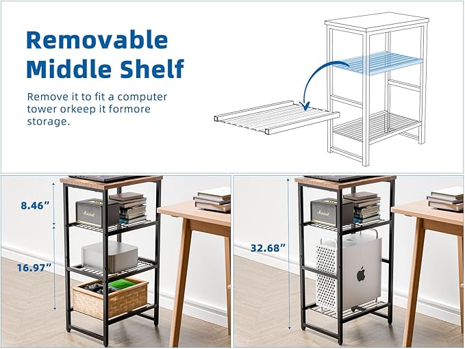 GEORIS 4 Tier Printer Stand, Spacious Floor Mount, Metal, Industrial, Printer Table Holder with Storage Shelf for Home Office Fax Machine Scanner