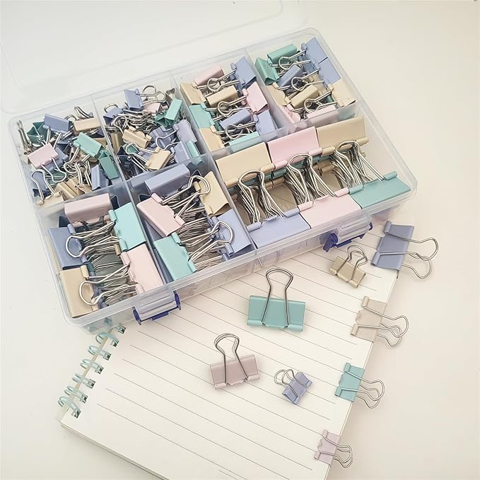 220 Pcs Colored Binder Clips Paper Clamps Assorted Sizes Large,Medium,Small,X Small for Clips Office Supplies