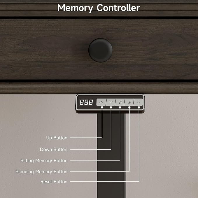 ONBRILL Standing Desk with Drawers, 55 x 23 Inch Electric Height Adjustable Desk with Storage & Outlets, for Computer Workstation, Home Office, Retro Curved Table Corner Design, Dark Walnut