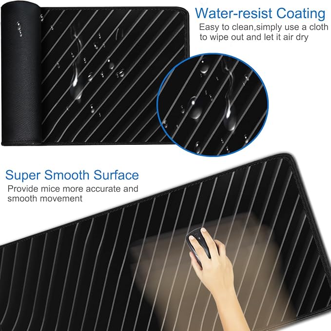 Large Mouse Pad, 31.5x15.7 inch Large Extended Computer Keyboard Mouse Mat, Water Resist Non-Slip Mousepad Rubber Base Long XXL Desk Mouse Pad for Work & Gaming, Office & Home, Grey Lines
