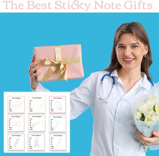Lovarywow Vital Signs Sticky Notes Gifts, 9 Pack Vitals Notepad 3x3 Inch, Nurse Daily Monitoring Post Memo Pads, Patient Health Checklist Self-Stick Notes Office Hospital Supplies (450 Sheets)