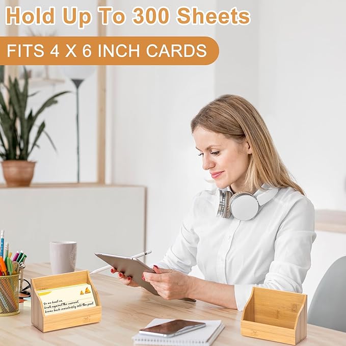 SHIQIKEJIPTY 4x6 Wood Index Card Holder Wooden Index Card Box Cards Display Stand Notecard Box Business Cards Organizer Post Cards Case for Business Desk Office Home School Capacity 300 Sheets