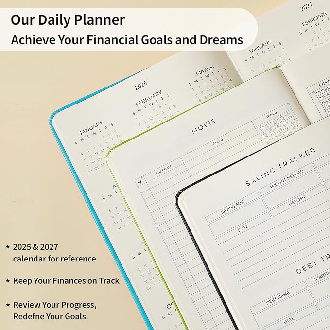 Crein Lynh 2025-2027 Premium Planner, Weekly & Monthly Calendar Planner with Budget & Goal Setting, January 2025 – December 2027, Tabs, Inner Pocket, Daily Journal Organizer for Women, A5, Blue