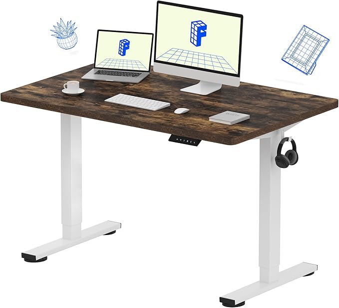 FLEXISPOT EN1 One-Piece Standing Desk with 1-Inch Thick Seamless Desktop, 48"x30" Electric Height Adjustable Desk for Home Office, Multi-Monitor Setups & Easy Assembly, Rustic Brown