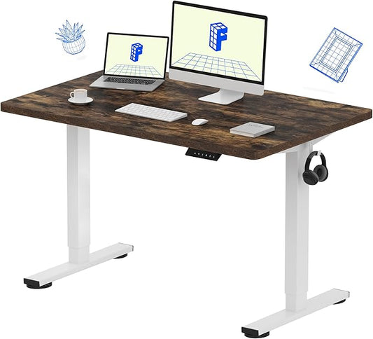 FLEXISPOT EN1 One-Piece Standing Desk with 1-Inch Thick Seamless Desktop, 48"x30" Electric Height Adjustable Desk for Home Office, Multi-Monitor Setups & Easy Assembly, Rustic Brown