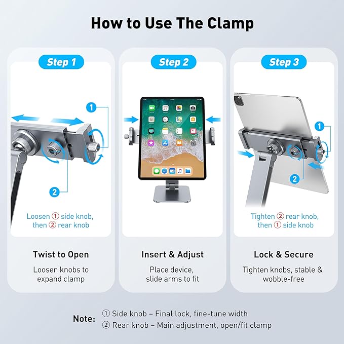 AboveTEK 2-in-1 Phone & iPad Stand, Magnetic iPad Stand with Clamp, Aluminum Tablet Holder for Desk, 360 Rotation, Suction Base, Professional for Office, Fit for Phones & 9.7–13" Tablets, Gift for Him