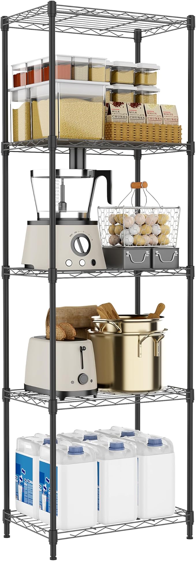 M MZG 5 Tiers Shelf Metal Storage Shelves Wire Rack Closet Organizers with Wheel for Garage Kitchen Bathroom Laundry Black 11.8" D x 17.7" W x 55" H