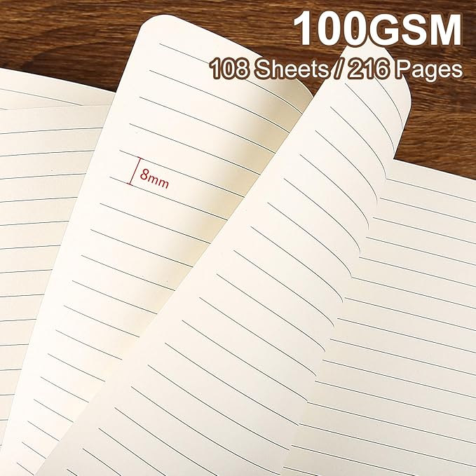 TSFPapier Lined Journal Notebook for Work College Ruled Note Book 5.79"x8.27" A5 PU Leather Daily Journaling 216 Pages for Women Men Writing Home School Supplies Business (Brown)
