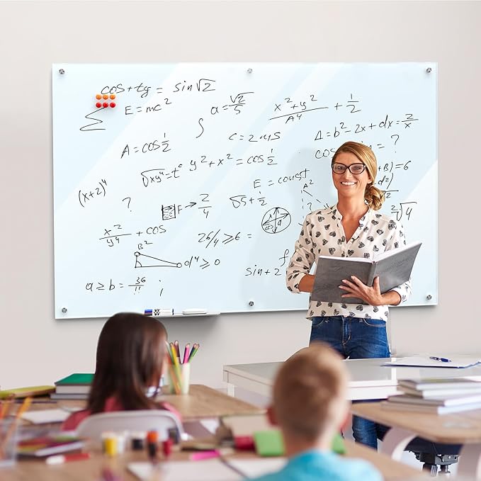 MaxGear Glass Whiteboard Wall Mounted, Frameless Magnetic Dry Erase Board, Tempered Glass, Steel-Backed, Non-Porous Smooth Surface, Floating Design, Accessories Included, for Office Home Classroom