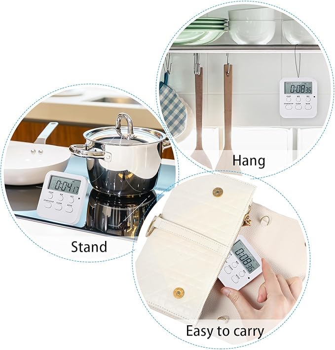 Weewooday 12 Pcs Digital Kitchen Magnetic Timer Bulk Classroom Count up Countdown Timer Large Digits Egg Loud Alarm Cute Desk Stopwatch for Teacher Kids Cooking Office(White,Cute Style)