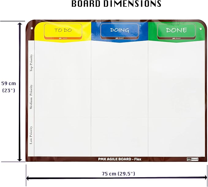 PMXBOARD 3 Column Magnetic Kanban Board, Scrum Board Flex Whiteboard Kit. Agile Kit, 47 Magnetic Kanban Cards, Scrum Cards Set. Project Management Board for Project Planning, Kanban Whiteboard Kit