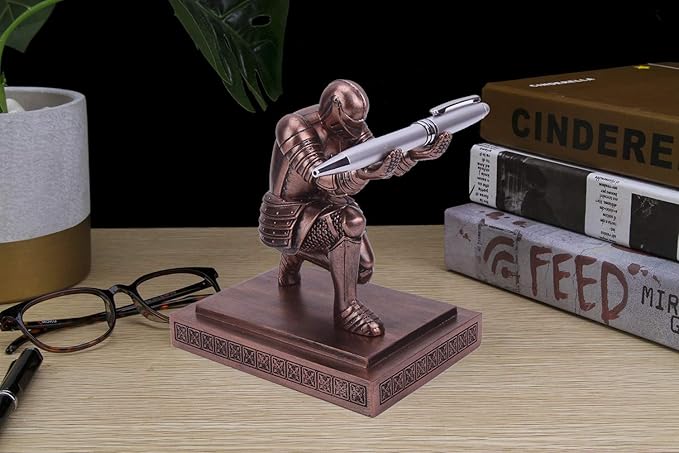 Amoysanli Knight Pen Holder Desk Organizers and Accessories Desk Decor Resin Pen Holder as Gift with a Cool Pen for Office and Home (Red)