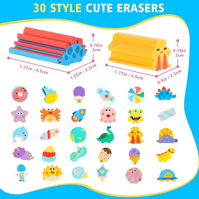 24 Pcs Cute Retractable Eraser for Pencils Cute School Supplies Kawaii Erasers for Kids Fun Cartoon Erasers Back to School Supplies Kid Party Favors Gift (Style 5)