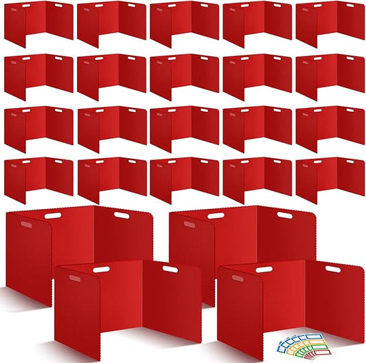 24Pack Desk Dividers for Students 14 × 17.5 × 14 Inch Plastic Durable and Waterproof Black Privacy Folders Shields Test Dividers with Classroom Privacy Boards for School Study Supplies (24PCS Red)