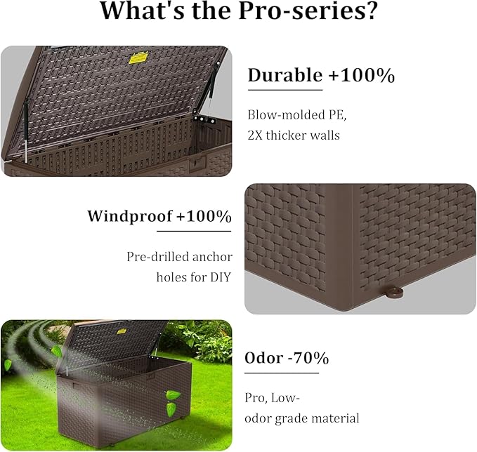 PATIOEASY 110GAL Deck Box - Grey，Wheeled Footlocker，Waterproof Resin Storage Bin for Patio Cushions