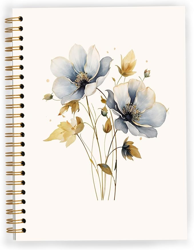 JWVK Vintage Wild Flower Botanical Plant Notebook 02,Rustic Spring Floral Cottagecore Notebook Journal for Work Office School Student Teacher,Hardcover Spiral Notebook 5.5x8.4