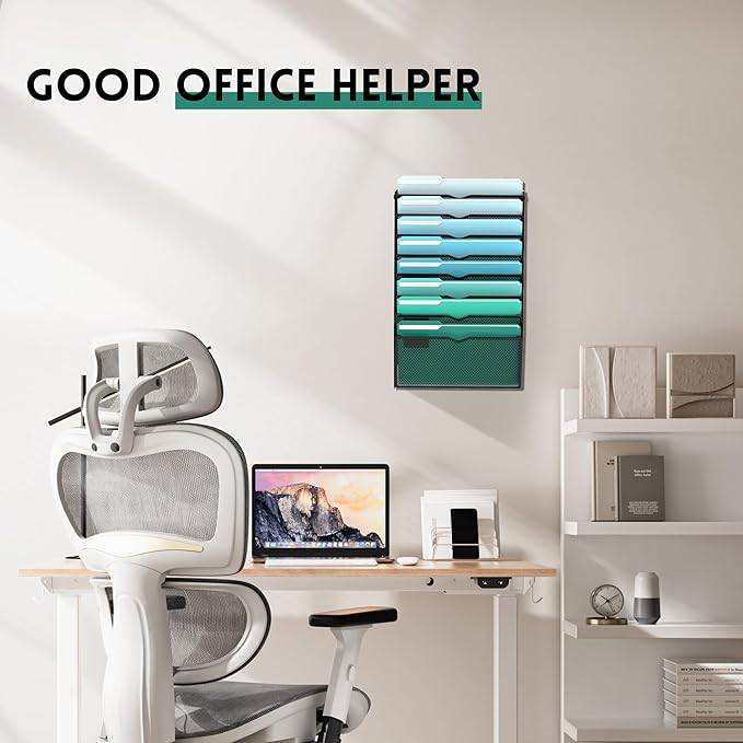 SUPEASY 8-Tier Wall File Organizer, Hanging Wall Files for Papers, Folders, Magazines, Wall Organizer for Clipboard, Assembly Needed, Black